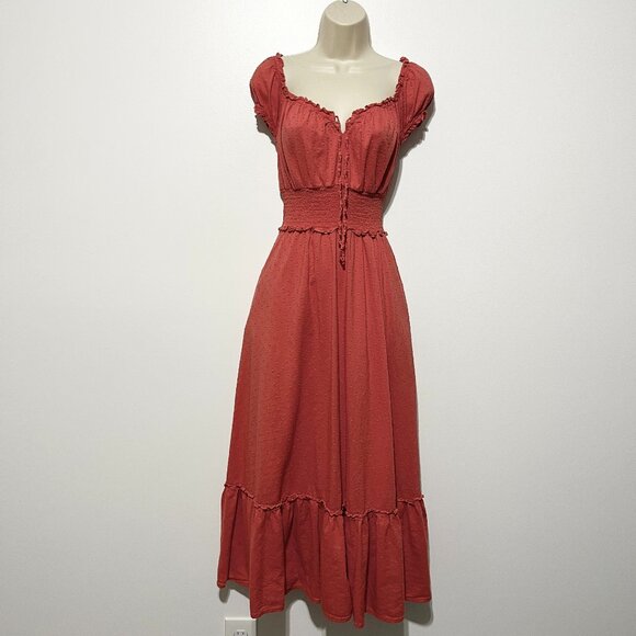 Old Navy Dresses & Skirts - Old Navy Womens Milkmaid Maxi Dress Size M Coral Cottagecore Prairie Romantic